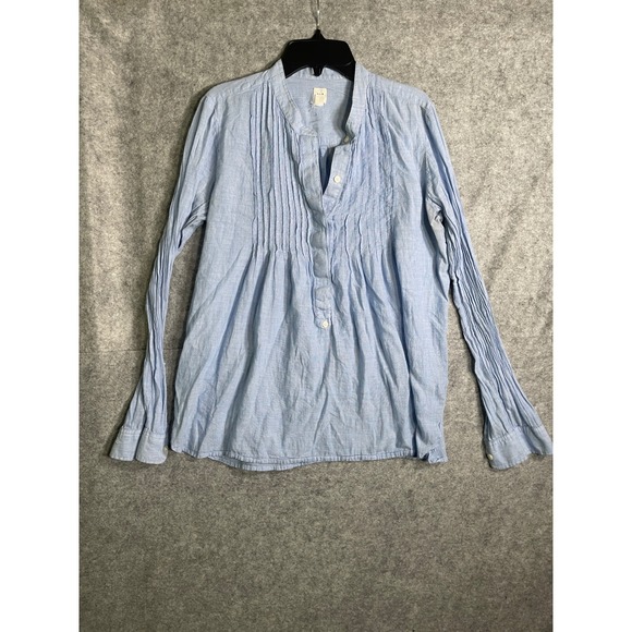 GAP Tops - Gap Womens Blue Pintuck Pleated Linen Blend Band Collar Blouse Top Small